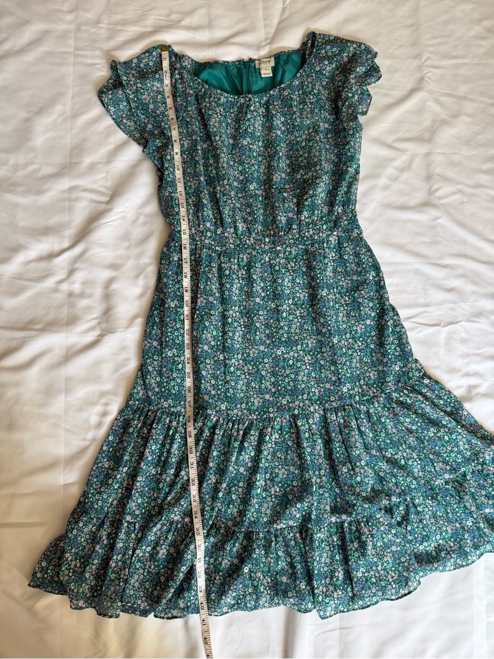 J. Crew Teal Floral A-Line Dress - Picture 4 of 6